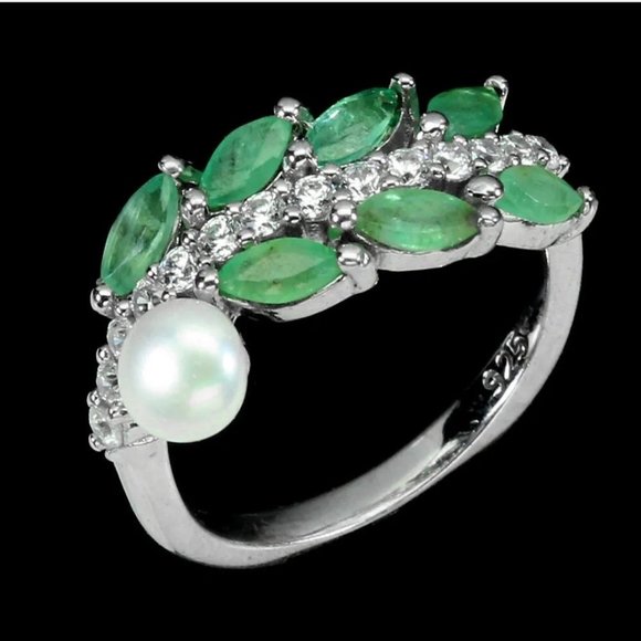 Jewelry - Pearl Ring, Emerald Ring, Gemstone Ring, Statement Ring, Birthstone Ring